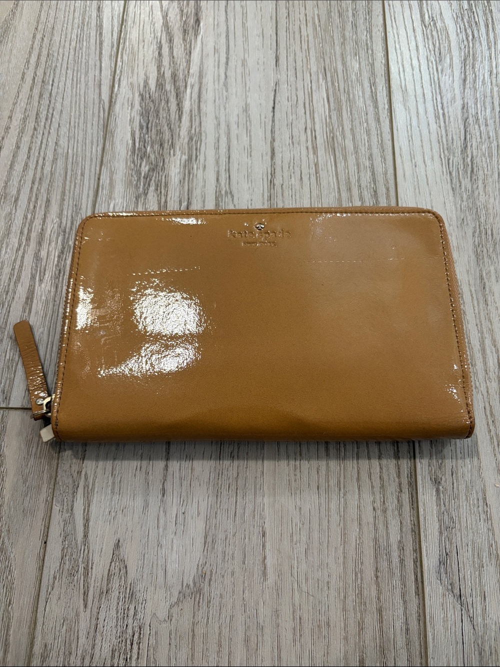 kate spade Glossy Tan Patent Zip Around Wallet